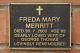 Wall marker in memory of Freda Mary MERRITT (m.n. WALTER, 1907-2000).